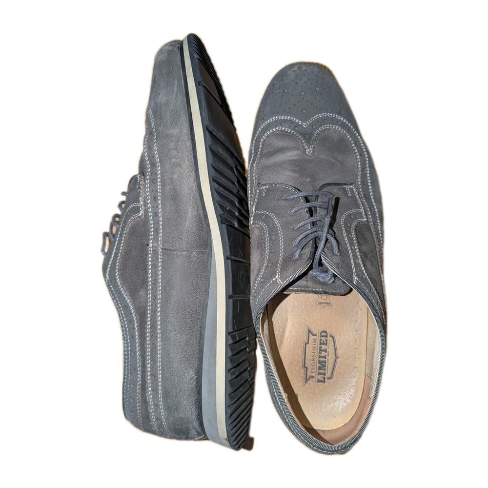Gray Suede Wingtip Brogue Lace Up Men's Dress Shoes Round Toe Rubber Sole
